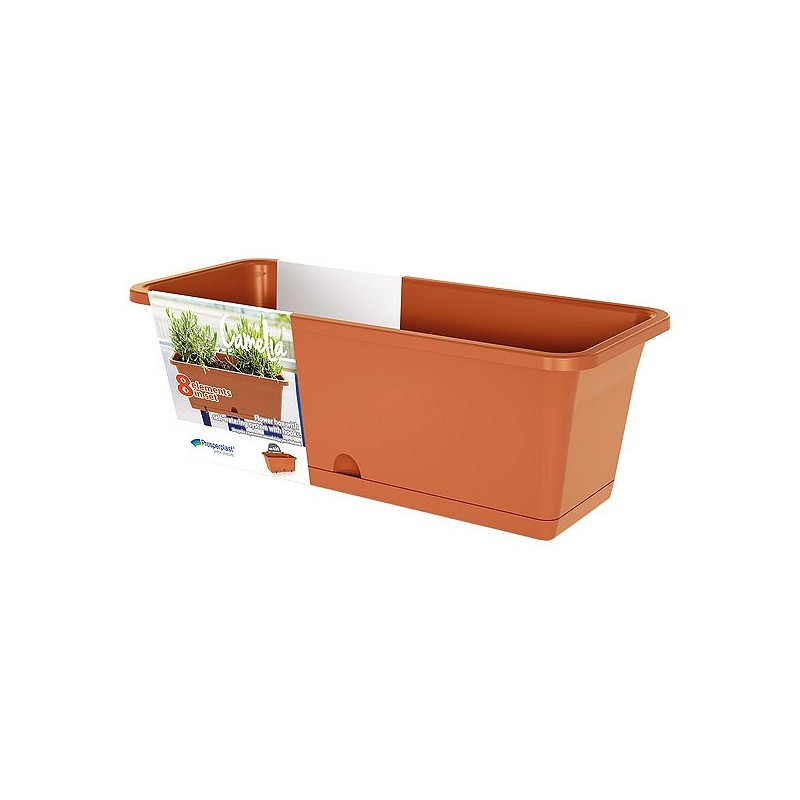 Compra Jardinera balcon rectangular con gancho y plato camelia terracota 60x17x14 cm VAM DCM600W-R624 al mejor precio