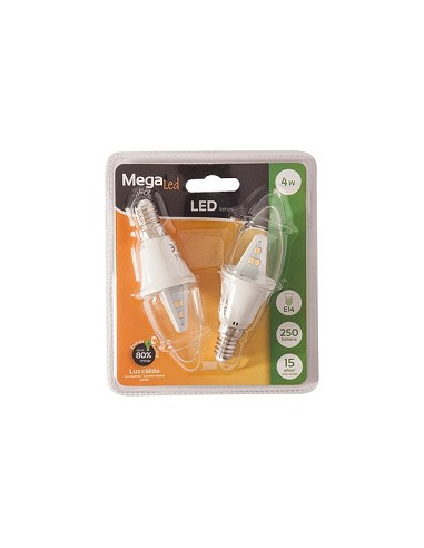 Compra Bombilla led filamento vela (pack 2 unidades) e14 luz calida 250lm 4w MEGALED GIG14E-C-40WP2 al mejor precio