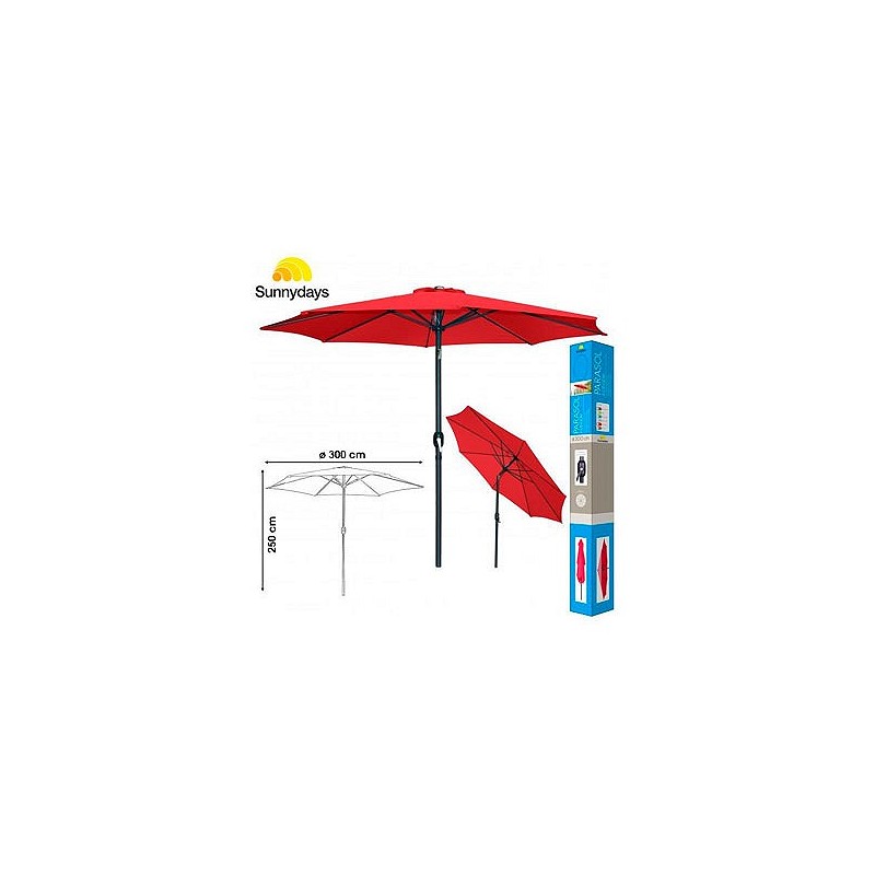 Compra Parasol aluminio inclinable rojo 300 cm tubo 48 mm con manivela QFPLUS 227004 al mejor precio