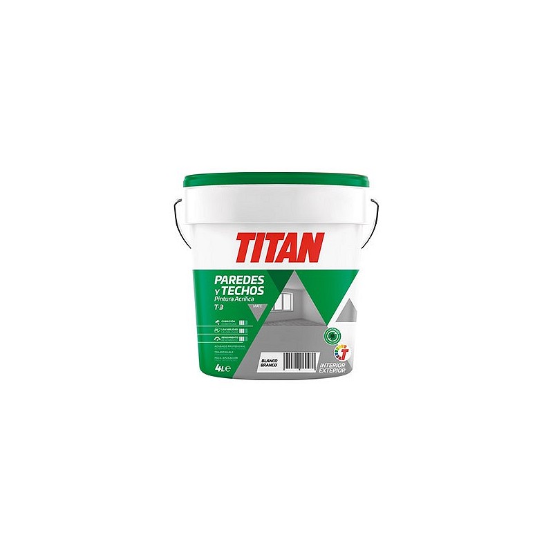 Compra Pintura acrilica interior t3 mate 4 l blanco TITAN 123000304/5807501 al mejor precio