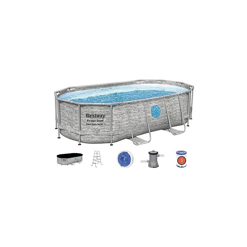 Compra Piscina desmontable oval power steel 7.250 l depuradora cartucho tipo ii 427x250x100 cm piedra BESTWAY 56714 al mejor precio