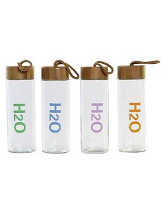 Compra Botella cristal decorada h2o tapa bambu 580 ml - colores surtidos ITEM SM-180956 al mejor precio