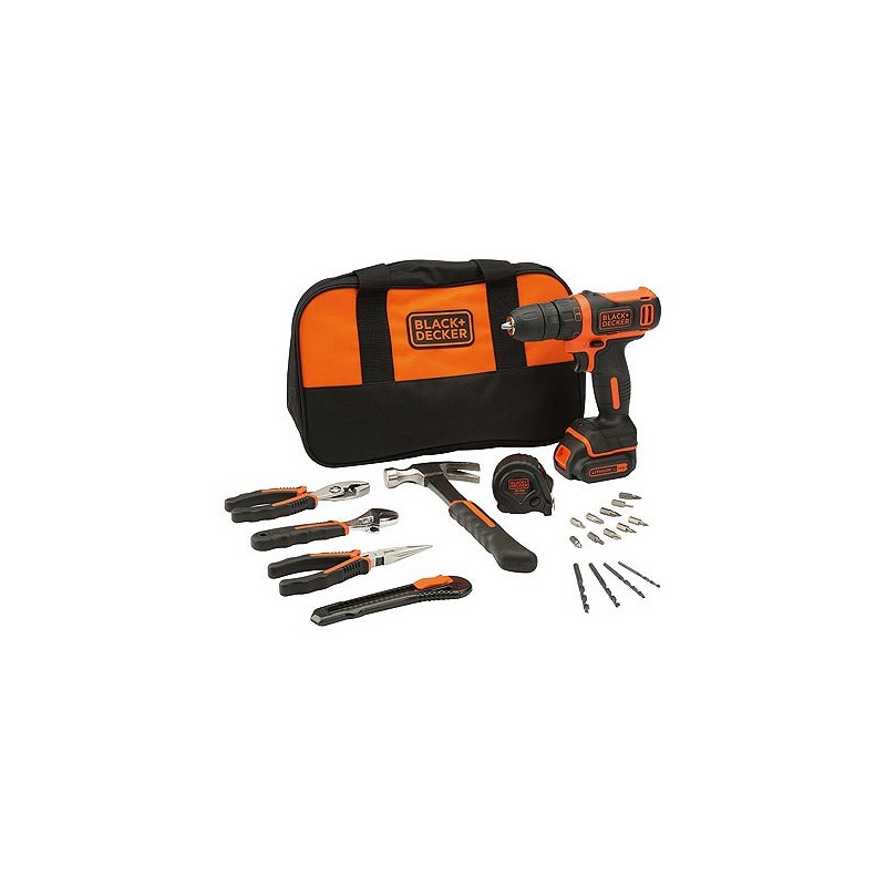 Compra Taladro bateria 10,8 v 1.5 ah más kit accesorios y herramientas BLACK & DECKER BDCDD12HTSA al mejor precio