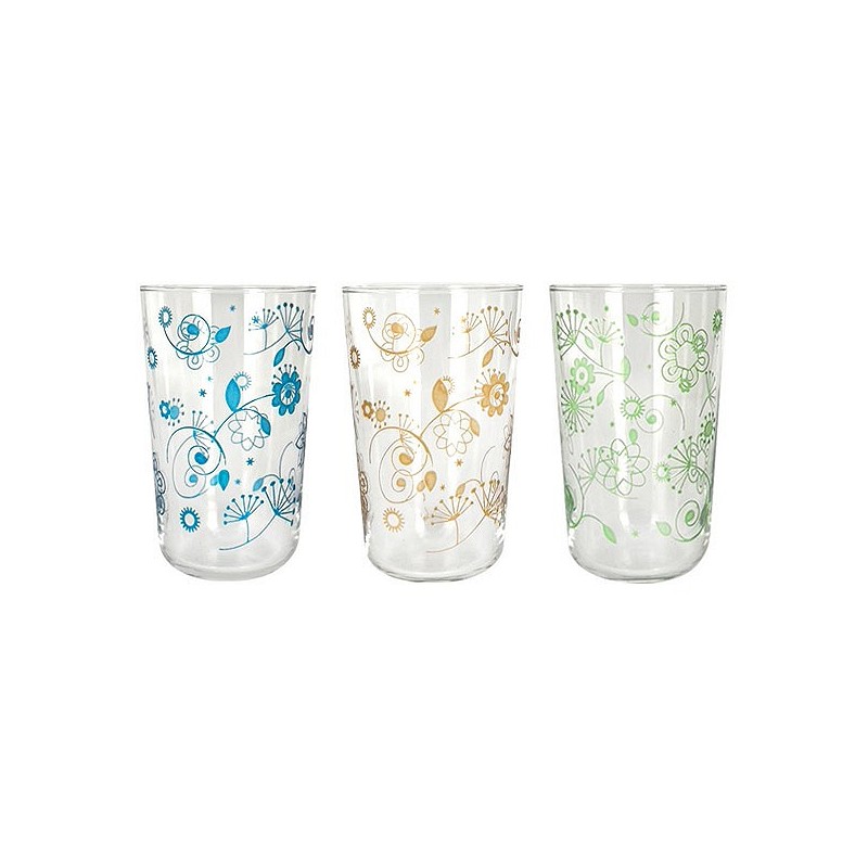 Compra VASO ALTO DECORADO PACK 3 UDS 40 CL FLORES VERDES CERVE M100940 al mejor precio