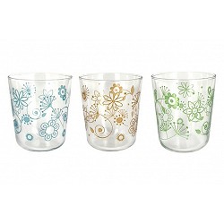 Compra VASO DECORADO PACK 3 UDS 31,5CL FLORES AZUL CERVE M100860 al mejor precio