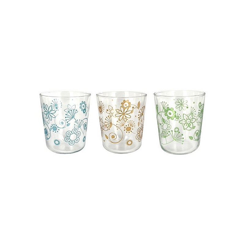 Compra VASO DECORADO PACK 3 UDS 31,5CL FLORES AZUL CERVE M100860 al mejor precio