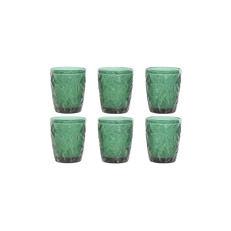 Compra VASO RUSTICO GRABADO HOJAS SET 6 UDS VERDE PC-211451 al mejor precio