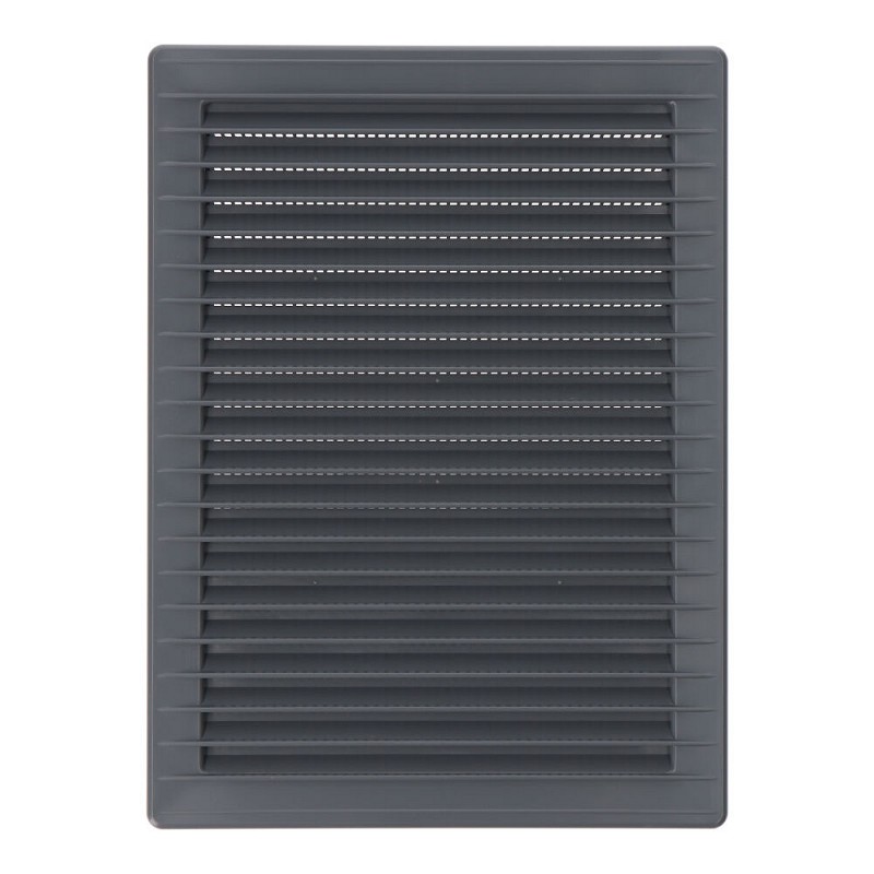 Rejilla ventilacíón rectangular empotrable con mosquitera abs 135x205mm gris