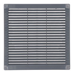 Rejilla ventilación cuadrada con tapones y mosquitera 250x250x7mm abs gris