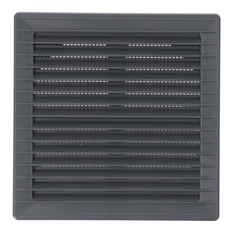 Rejilla ventilación cuadrada empotrable ajustable ø 80-150 con mosquitera 170x170x11,5mm abs gris