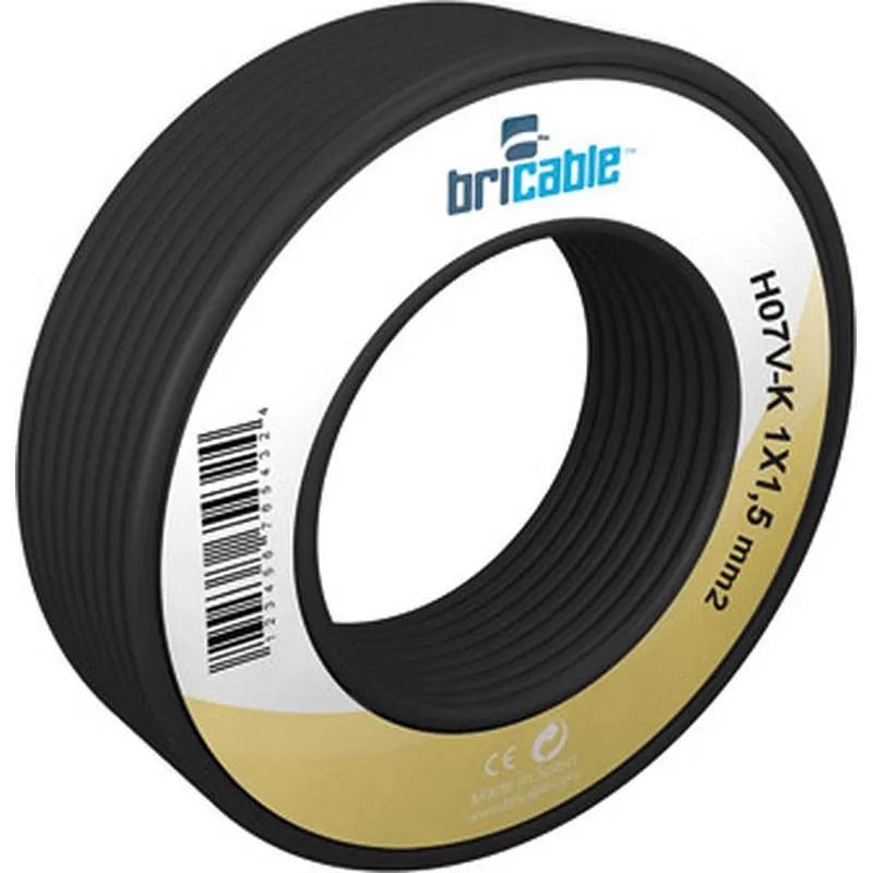 Compra CABLE HILO FLEXIBLE H07V-K 1X1,5MM 100MT NEGRO BRICABLE 131N001MRT100 al mejor precio