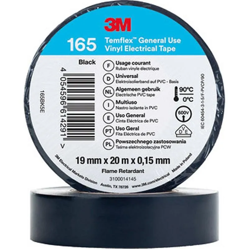 Compra CINTA AISL. 3M 20MT X19MM TEMFLEX 165 PVC NEGRO COLOR NEGRO 3M 7100184800 al mejor precio