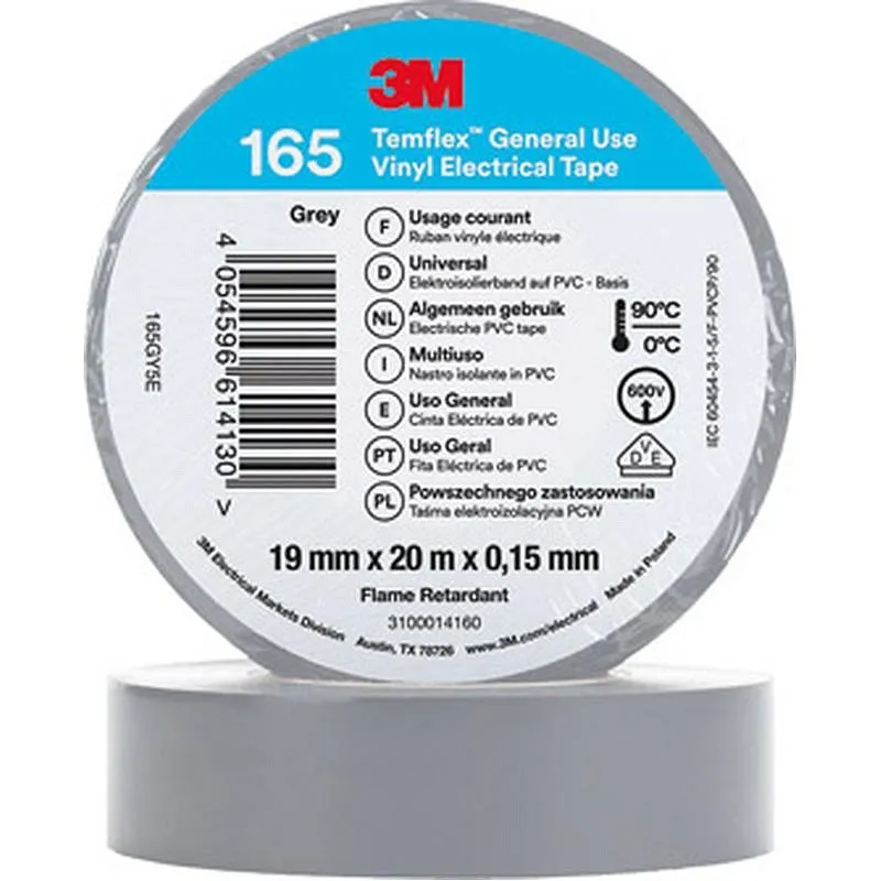 Compra CINTA AISL. 3M 20MT X19MM TEMPLEX 165 PVC GRIS COLOR GRIS 3M 7100184804 al mejor precio