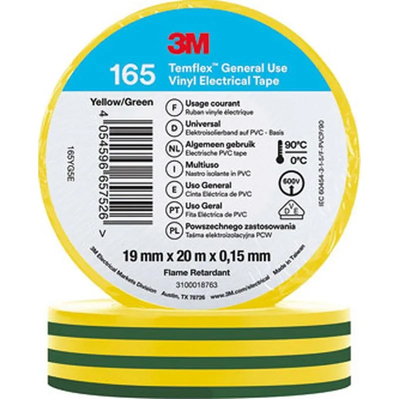 Compra CINTA AISL. 3M 20MT X 19MM TEMPLEX 1500 PVC AMA/VE COLOR AMARILLO VERDE 3M 7100222493 al mejor precio