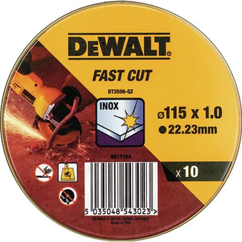 Compra DISCO CORTE INOX 115X1,0X22,23MM FAST CUT DEWALT 10 PZ DEWALT DT3506-QZ al mejor precio