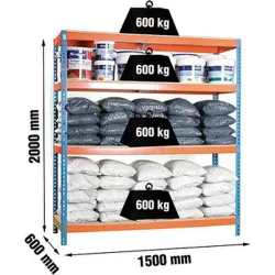 Compra ESTANTERIA METAL 4 ESTANTES MADERA SIN TORNILLOS 200 X 150 X 60 CM AZUL/NARANJA 600KG/EST. SIMONRACK 458100045201568 al mejor precio