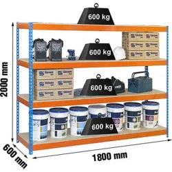 Compra ESTANTERIA METAL 4 ESTANTES MADERA SIN TORNILLOS 200 X 150 X 60 CM AZUL/NARANJA 600KG/EST. SIMONRACK 458100045201568 al mejor precio