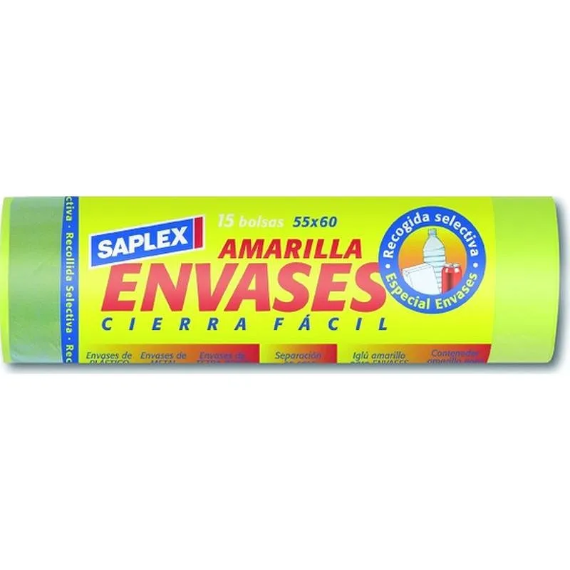 Compra BOLSA BASURA 30 L (15 UDS) CIERRA FACIL AMARILLA ENVASES 55X60 CM G-70 SAPLEX 11EN2341 al mejor precio