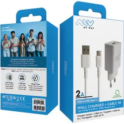 Compra CARGADOR PARED + CABLE USB TIPO C 2A 15,6X8X3CM ABS BL MYW PACK MYWAY MYWEPAK0002 al mejor precio