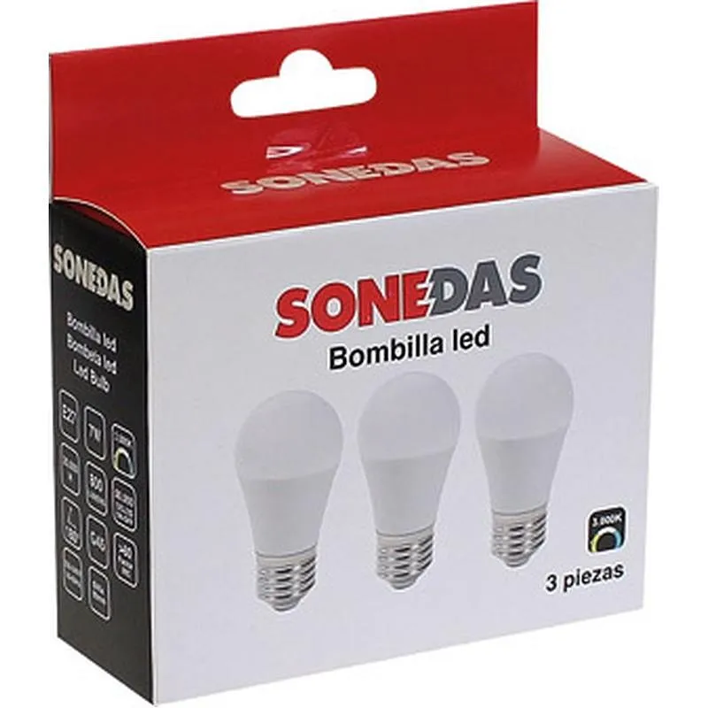 Compra BOMBILLA ESFERICA LED 3 UNID G45 E27 7W 800LM 3000K SONEDAS MK-020011001287-B al mejor precio