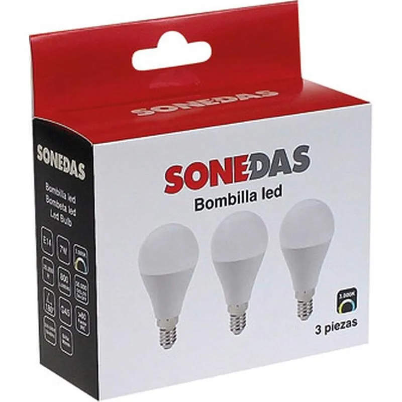 Compra BOMBILLA ESFERICA LED 3 UNID G45 E14 7W 800LM 3000K SONEDAS MK-020011001285-B al mejor precio