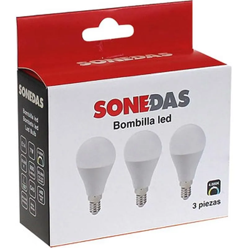 Compra BOMBILLA ESFERICA LED 3 UNID G45 E14 7W 800LM 4000K SONEDAS MK-020011001285-B al mejor precio