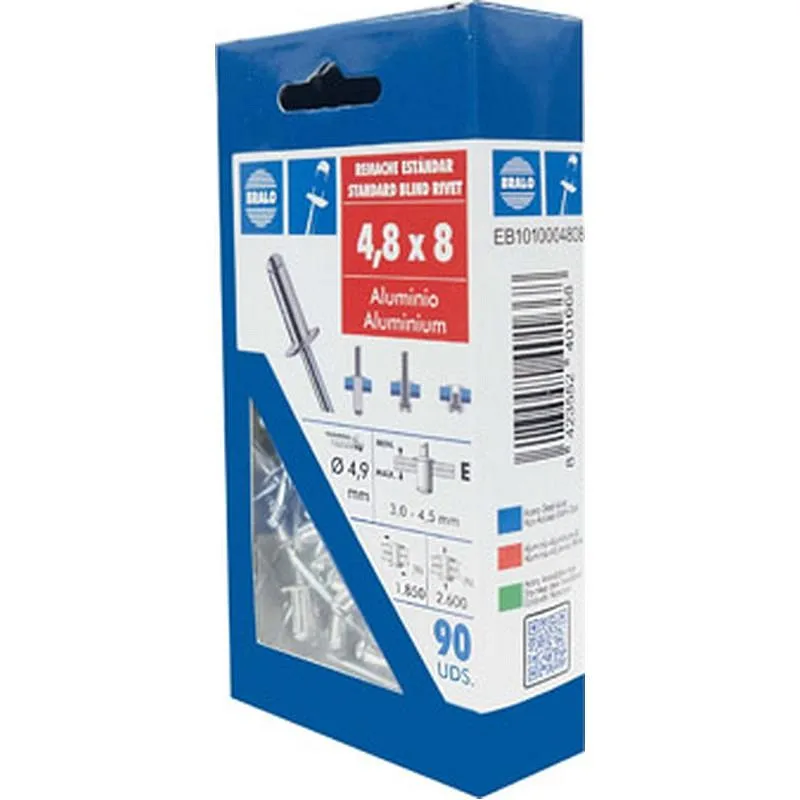 Compra REMACHE ESTANDAR CABEZA ALOMADA diametro 4,8 X 8 MM, ALUMINIO/ACERO 90 UDS BRALO EB1010004808 al mejor precio
