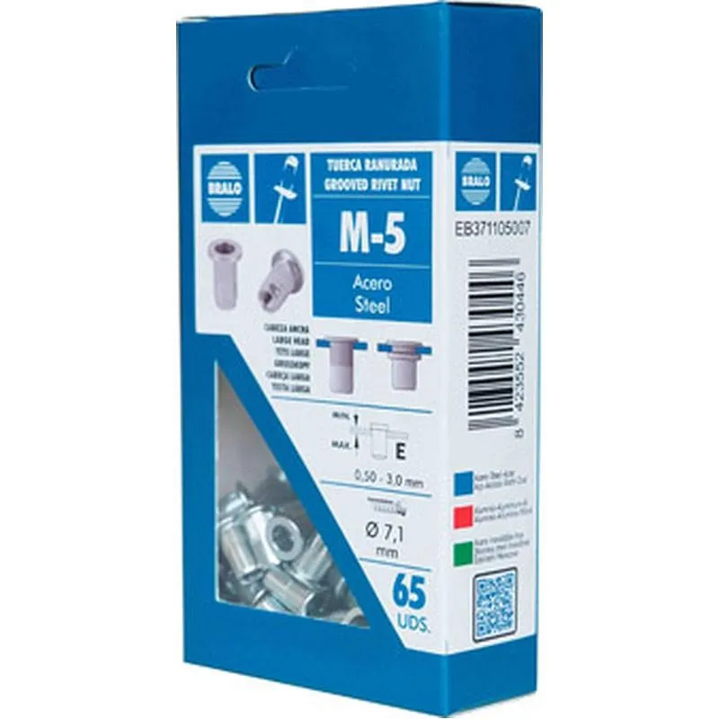 Compra TUERCA RANURADA CABEZA ANCHA FONDO ABIERTO M 5 ACERO CINCADO 65 UDS BRALO EB371105007 al mejor precio