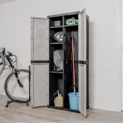 Compra ARMARIO RESINA 4 ESTANTES ESCOBERO 65 X 37 X 165 CM NEGRO GRIS TOOMAX Z0301RA--5000 al mejor precio