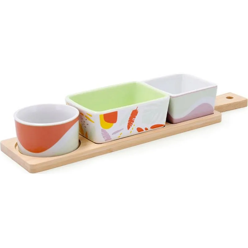 Compra TABLA APERITIVO BAMBU CON MANGO 3 CUENCOS KALEIDO 3 CUENCOS PORCELANA DECORADA KALEIDO 5426593 al mejor precio