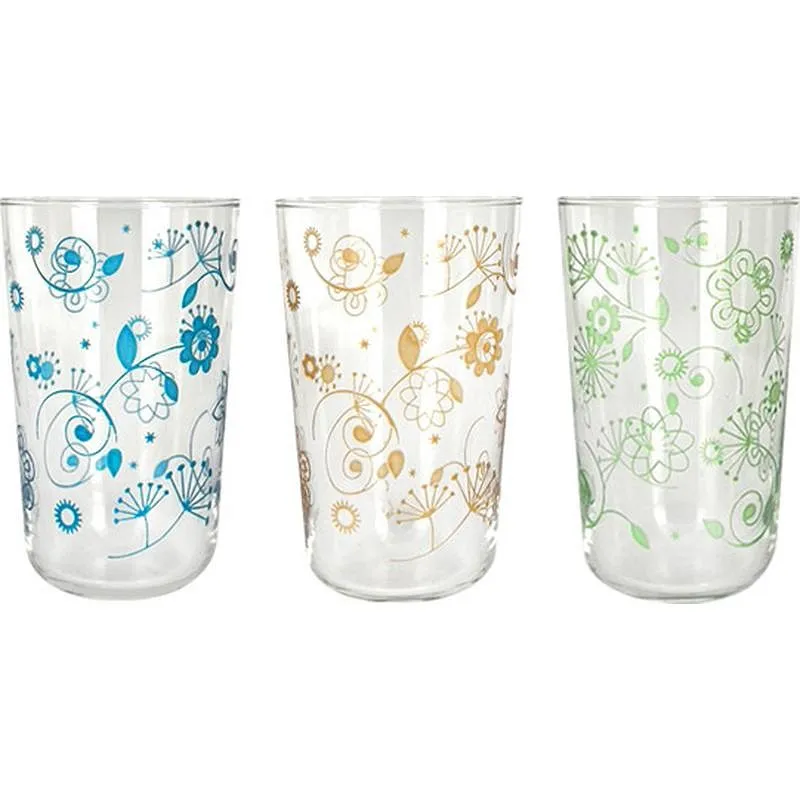 Compra VASO ALTO DECORADO PACK 3 UDS 40 CL FLORES VERDES CERVE M100940 al mejor precio