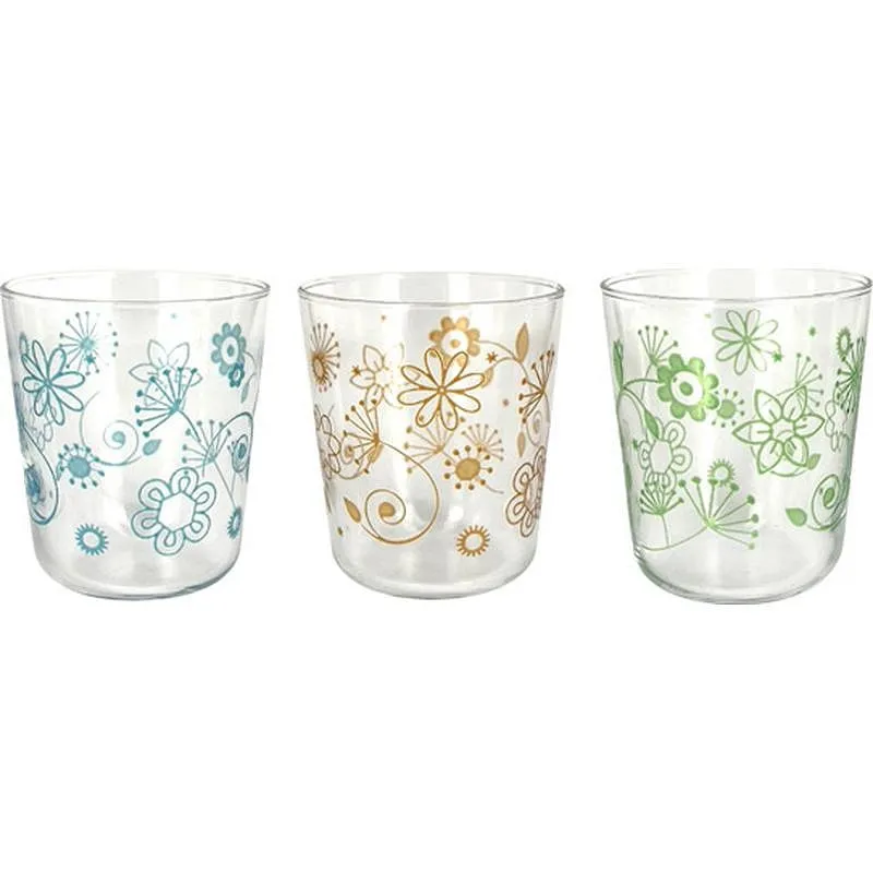 Compra VASO DECORADO PACK 3 UDS 31,5CL FLORES VERDES CERVE M100920 al mejor precio