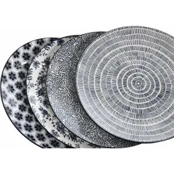 Compra PLATO PORCELANA DECORADO SURTIDO AZUL LLANO 27 CM-SET 4U PC-212731 al mejor precio