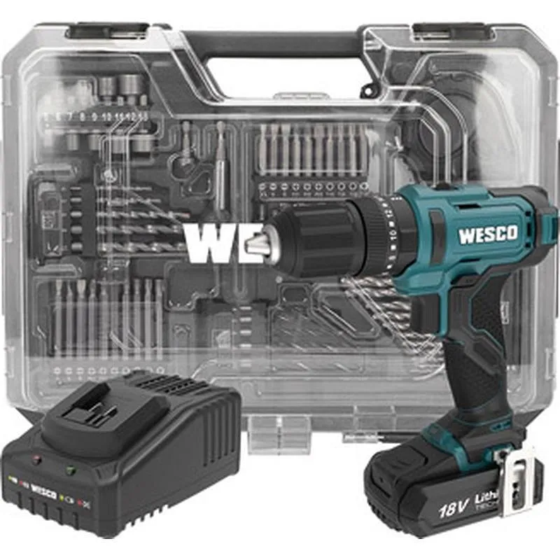 Compra TALADRO PERCUTOR 18V, 50NM 2 BATERIAS 2.0 AH, CARGADOR Y 75 ACCESORIOS WESCO WS2390K2.1 al mejor precio