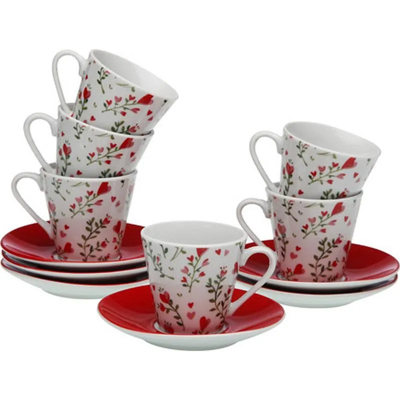 Compra TAZA CAFE PORCELONA CON PLATO SET 6 UD LOVER ROJO VERSA 20090540 al mejor precio