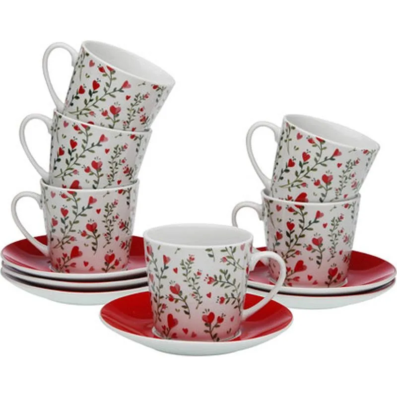 Compra TAZA TE PORCELONA CON PLATO SET 6 UD LOVER ROJO VERSA 20090541 al mejor precio