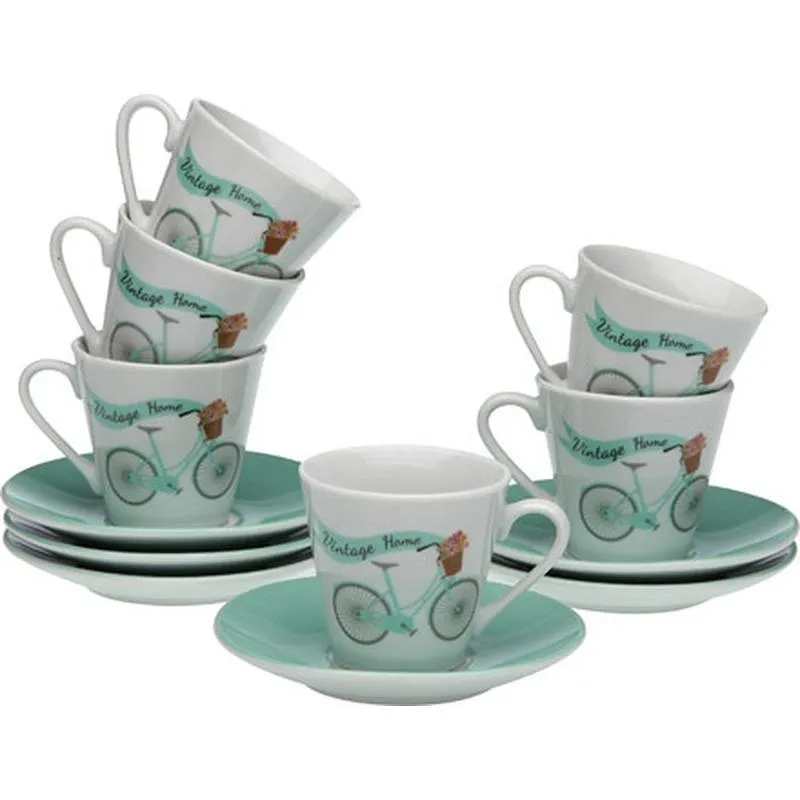 Compra TAZA CAFE PORCELONA CON PLATO SET 6 UD CICLO VERDE VERSA 20090535 al mejor precio