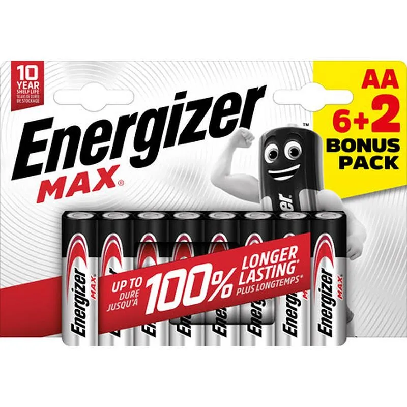 Compra PILA ALCALINA MAX LR6 AA PACK 6+2 ENERGIZER E303330201 al mejor precio