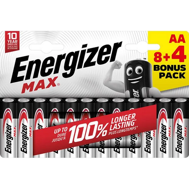 Compra PILA ALCALINA MAX LR6 AA PACK 8+4 ENERGIZER E303325105 al mejor precio