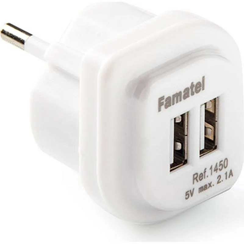 Compra CARGADOR 2 USB BLANCO 2,1A IP20 FAMATEL 1450 al mejor precio