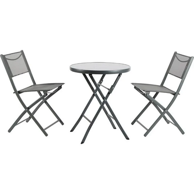 Compra MESA ACERO diametro60 CM + 2 SILLAS PLEGABLES GRIS ANTRACITA IMPORT SC-120 al mejor precio