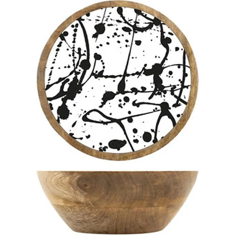 Compra BOL MADERA MANGO DECORADO 15 CM BLANCO/NEGRO NON 9271615 al mejor precio