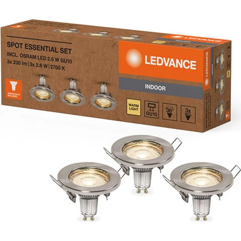 Compra FOCO EMPOTRABLE SPOT ESSENTIAL NIQUEL 3 UNID GU10 2,60W 230LM 2700K IP20 LEDVANCE 703605 al mejor precio