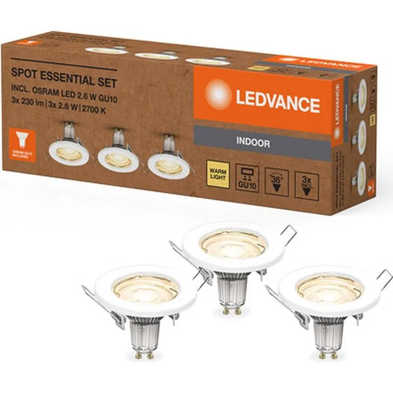 Compra FOCO EMPOTRABLE SPOT ESSENTIAL BLANC0 3 UNID GU10 2,60W 230LM 2700K IP20 LEDVANCE 703629 al mejor precio