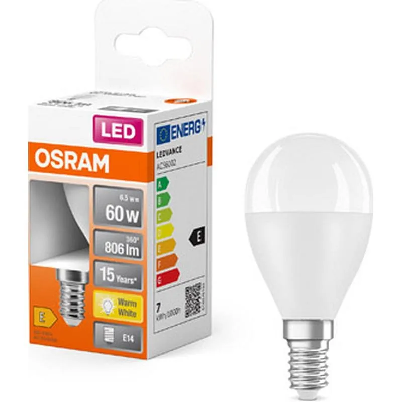 Compra BOMBILLA ESFERICA LED E14 7W 806LM 2700K IP20 OSRAM 728522 al mejor precio