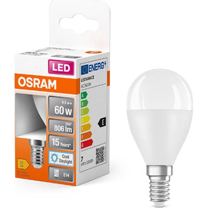 Compra BOMBILLA ESFERICA LED E14 7W 806LM 6500K IP20 OSRAM 723125 al mejor precio