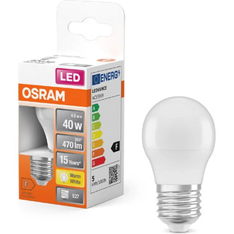 Compra BOMBILLA ESFERICA LED E27 4,9W 470LM 2700K IP20 OSRAM 731034 al mejor precio