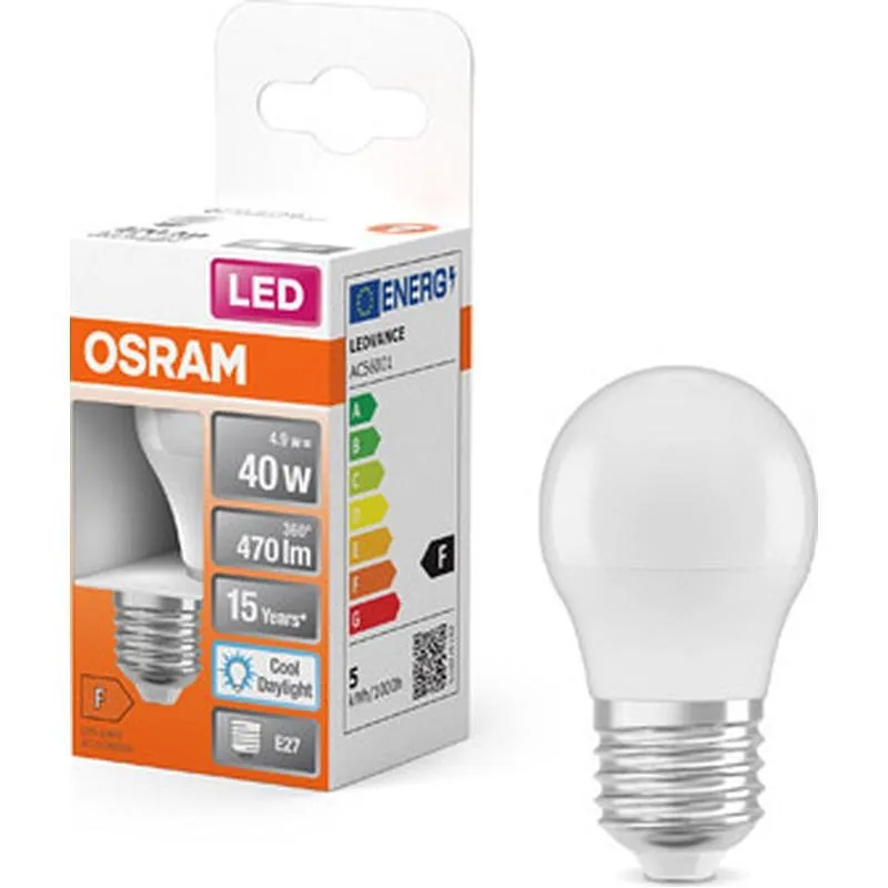 Compra BOMBILLA ESFERICA LED E27 4,9W 470LM 6500K IP20 OSRAM 721961 al mejor precio