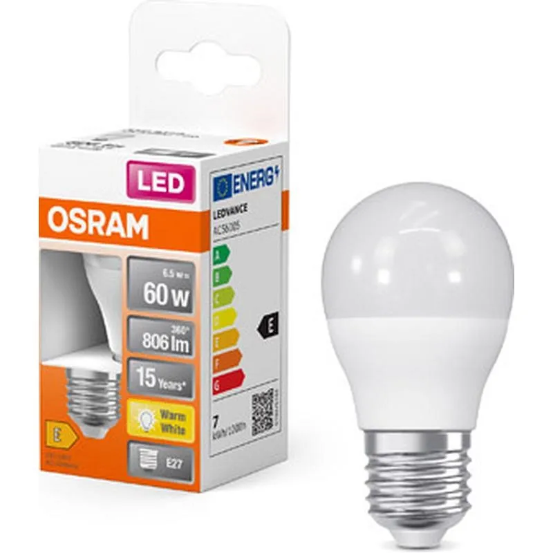 Compra BOMBILLA ESFERICA LED E27 7W 806LM 2700K IP20 OSRAM 721985 al mejor precio