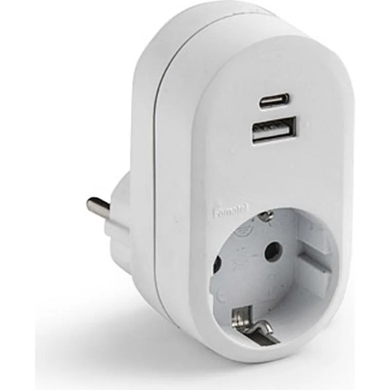Compra ADAPTADOR FRONTAL 1 TOMA 2 USB A+C BLANCO 16A 250V FAMATEL 1321 al mejor precio